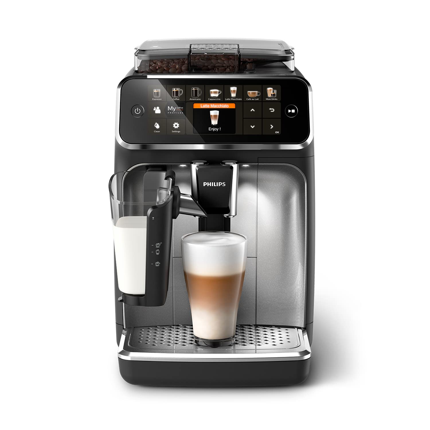 Philips 5400 Series Bean-to-Cup Espresso Machine - LatteGo Milk Frother, 12  Coffee Varieties, 4 User Profiles, Intuitive Display, Silver (EP5446/70) :  : Home & Kitchen